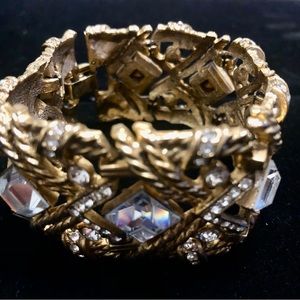 Vintage Rhinestone and Gold Tone Thick Bracelet
